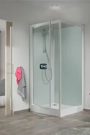 Acheter Direct Cabine de douche Kineprime Glass C angle Thermostatique Portes pivotantes 70x70 cm