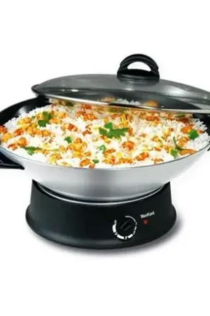 Wok couvercle verre 8 personnes WO300010 1200 Watts noir et silver Commande En Gros