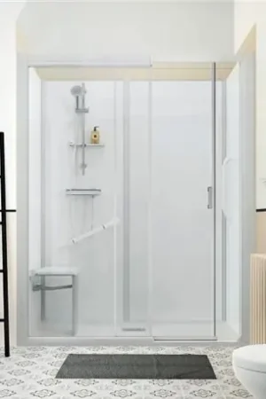 Vente Flash Kinemagic Sérénité haute thermostatique en niche à portes pivotantes verre transparent 120/137 x 69/86 cm