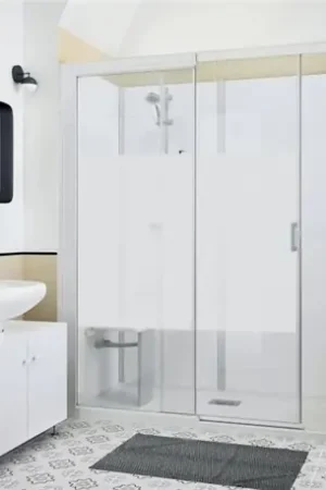 Acheter En Ligne Kinemagic Sérénité basse mécanique en angle porte coulissante verre bande centrale dépolie 170/187 x 69/86 cm