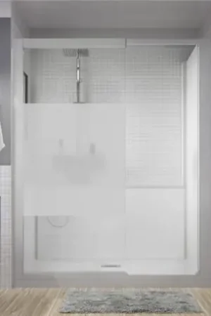 Achat Immédiat Kinemagic Design haute thermostatique en niche espace ouvert verre bande centrale dépolie 170/187 x 89/106 cm