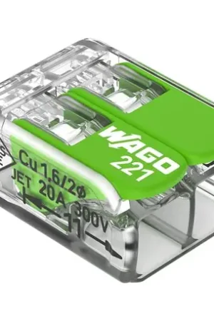 Lot de 100 Bornes de raccordement avec levier 221-422 tous conducteurs max 4 mm² 2 fils Vert Soldes
