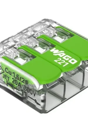 Lot de 50 Bornes de raccordement avec levier 221-423 tous conducteurs max 4 mm² 3 fils Vert Offre Spéciale