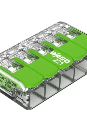 Super Prix Lot de 25 Bornes de raccordement avec levier 221-425 tous conducteurs max 4 mm² 5 fils Vert
