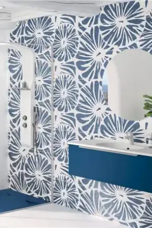 Acheter Direct Panneau de douche Kinewall Design 125x250 cm Faïence tissé bleu marine rosace