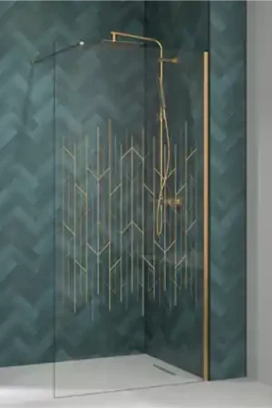 Vente Directe Paroi de douche Solo Design serigraphie art déco 140 cm H200 cm profilé profilé or brossé