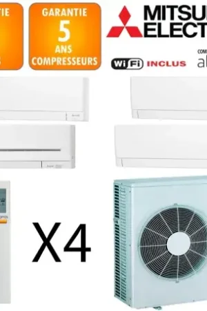 Vente Flash Mitsubishi Quadri-split MXZ-5F102VF + 3 X MSZ-AY15VGK + MSZ-AP60VGK