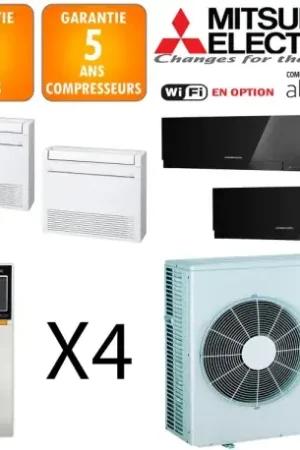 Vente Flash Mitsubishi Quadri-split MXZ-5F102VF + 2 X MFZ-KT25VG + MSZ-EF42VGB + MSZ-EF25VGB